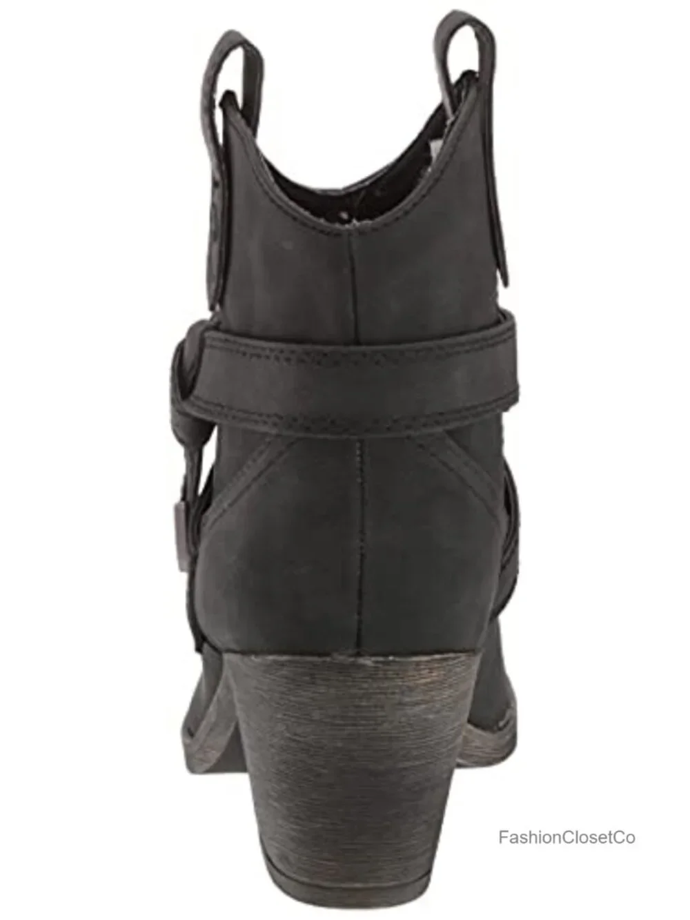 Western Ankle Bootie with Buckle Embellishment Stacked Heel